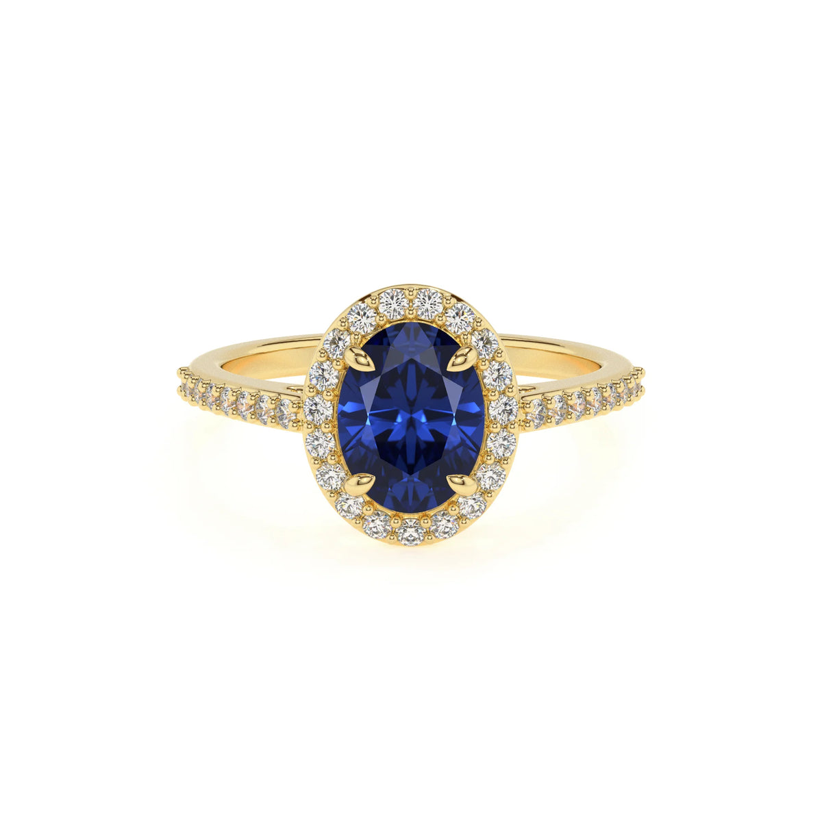lab grown blue-sapphire oval solitaire rings in yellow gold 