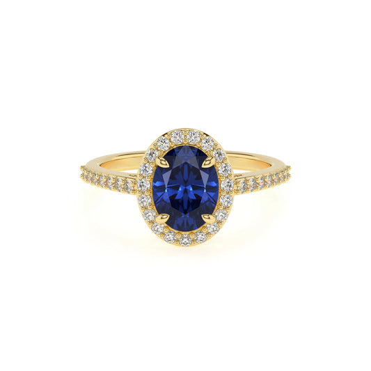 lab grown blue-sapphire oval solitaire rings in yellow gold 