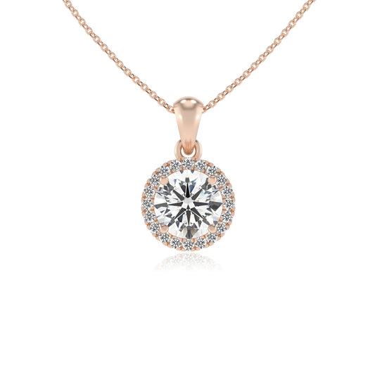 lab grown moissanite round solitaire necklaces in rose gold 