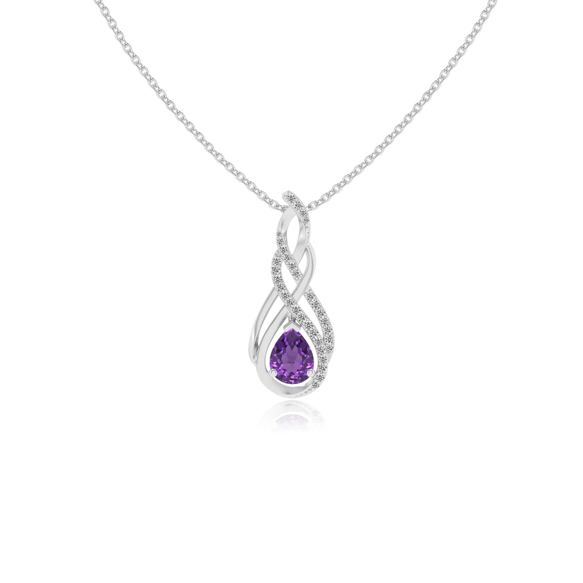 lab grown amethyst pear solitaire necklaces in white gold 