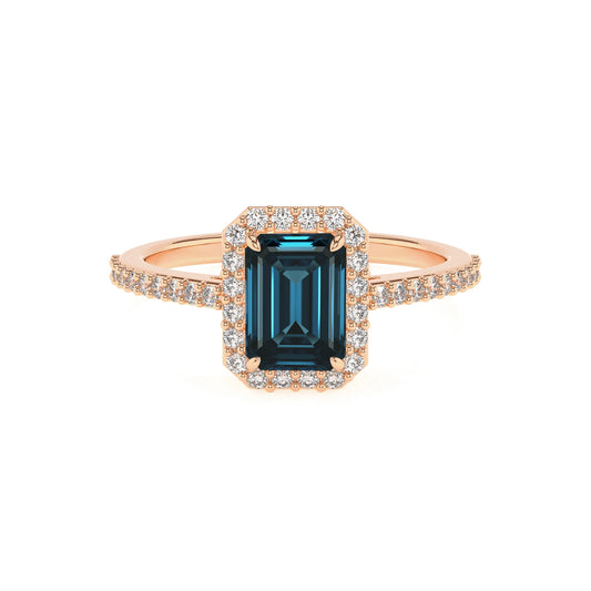 natural london-blue-topaz emerald cut solitaire rings in rose gold 