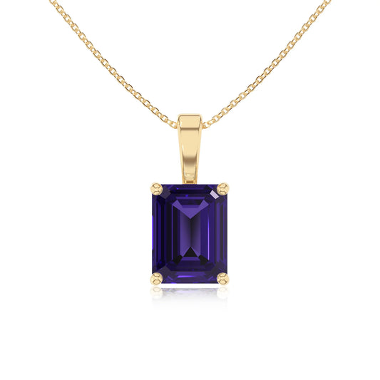 lab grown tanzanite emerald cut solitaire necklaces in yellow gold 