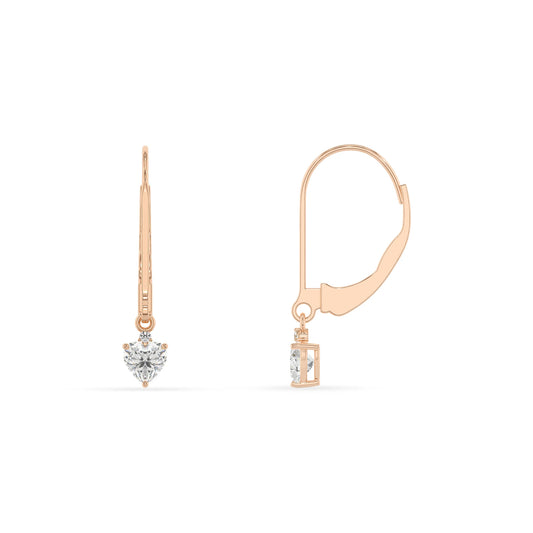 lab grown moissanite heart drop earrings in rose gold 