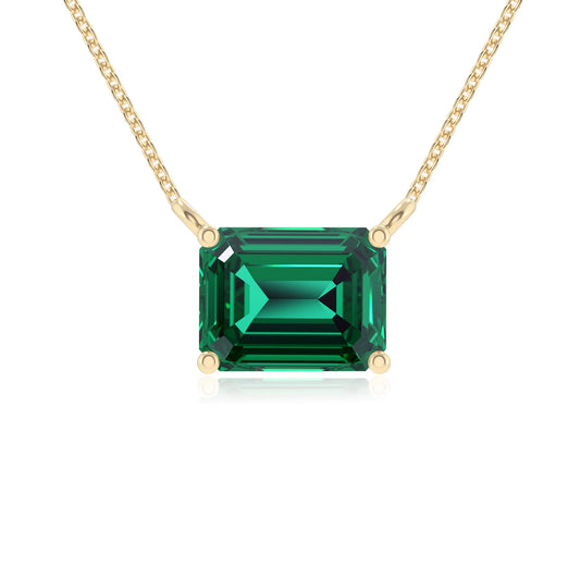 lab grown emerald octogon cut solitaire necklaces in yellow gold 