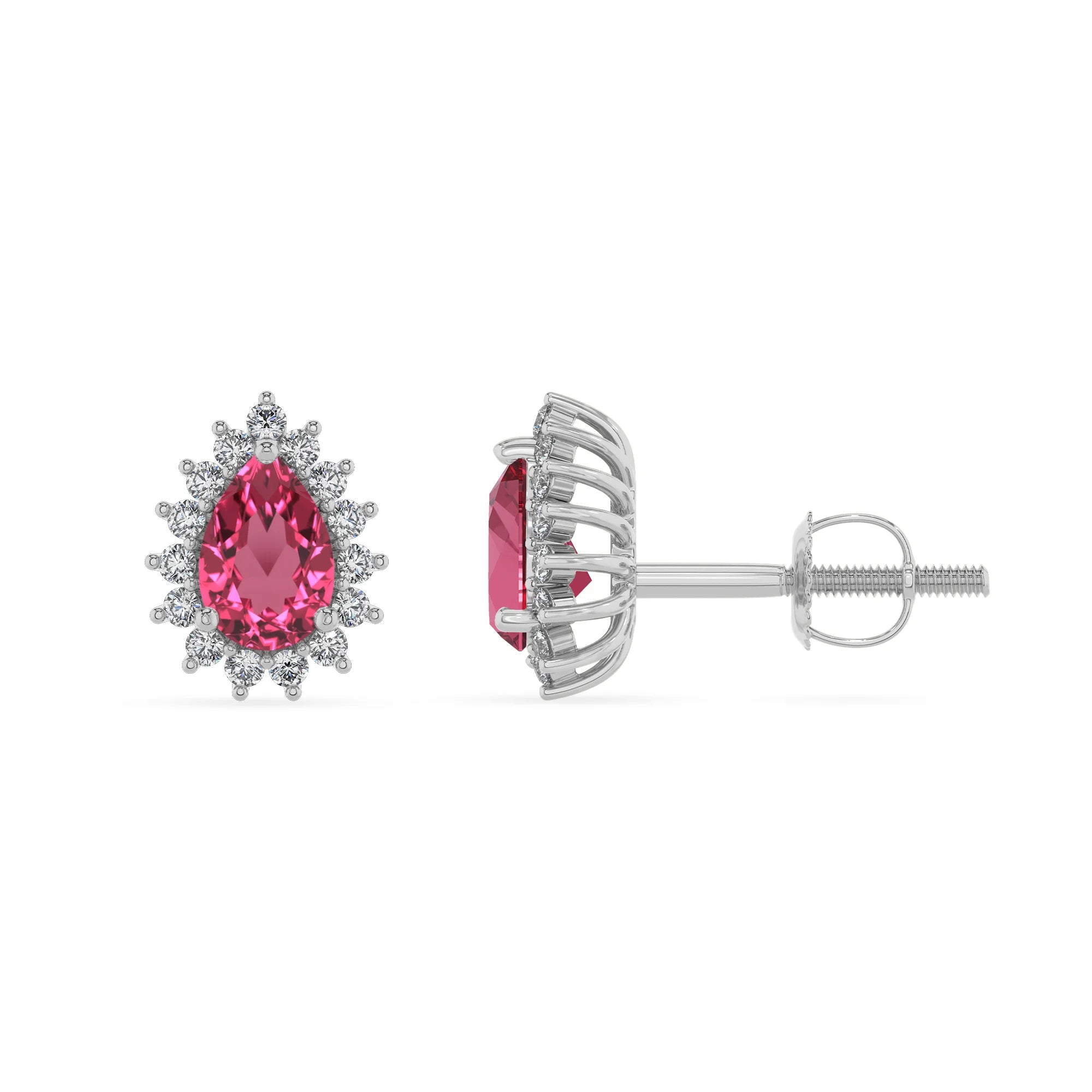 lab grown pink tourmaline pear stud earrings in sterling silver 