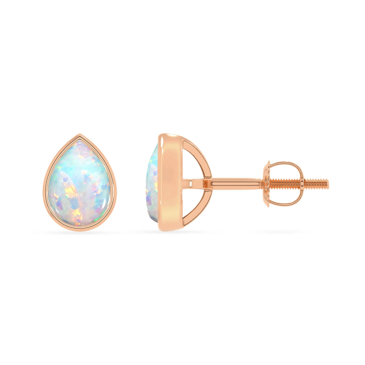 lab grown opal pear stud earrings in rose gold 