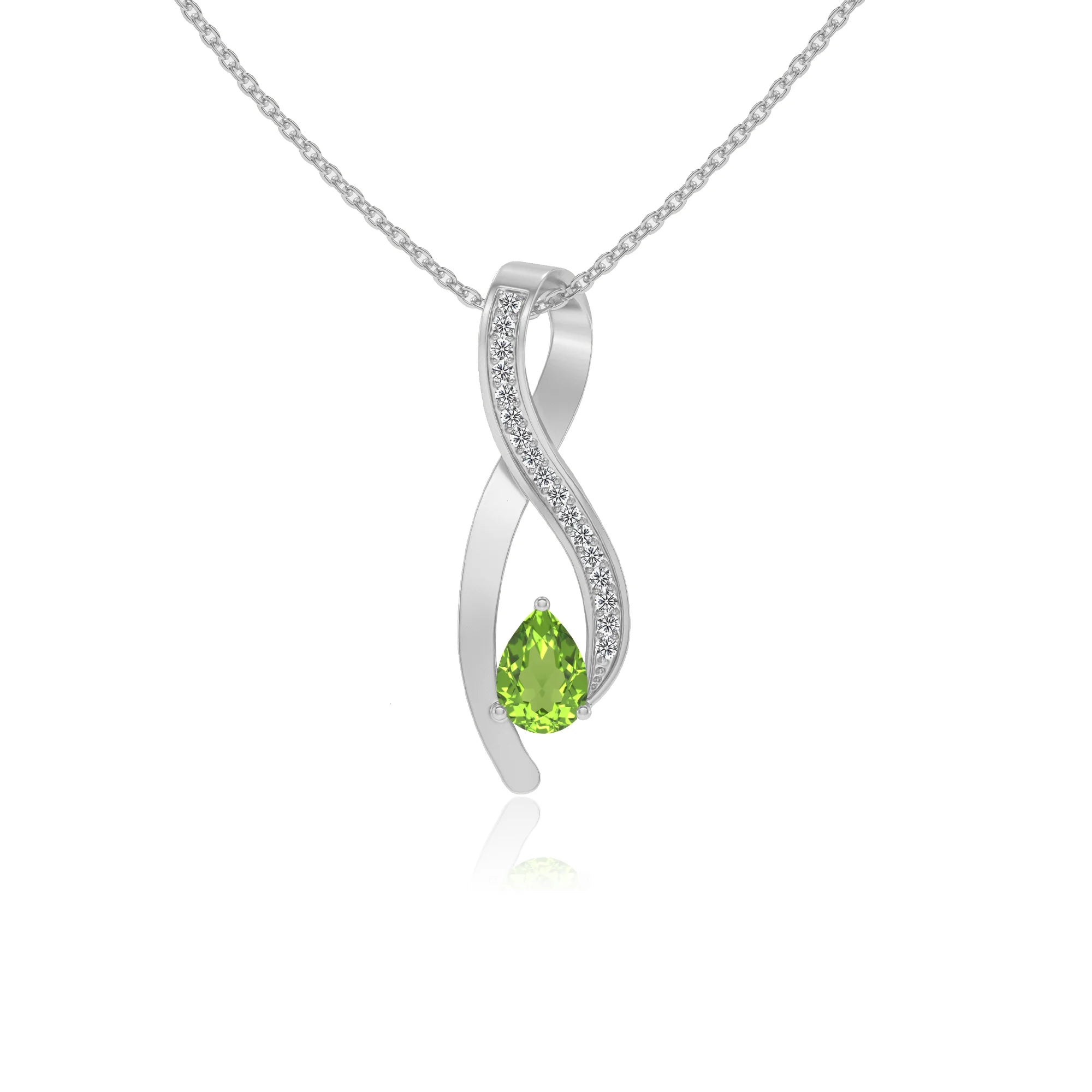 natural peridot pear solitaire necklaces in platinum 