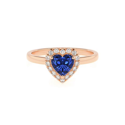 lab grown blue-sapphire heart solitaire rings in rose gold 