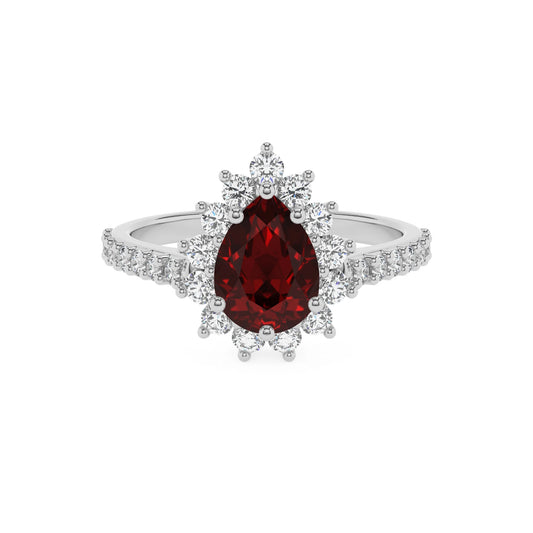 natural garnet pear solitaire rings in platinum 