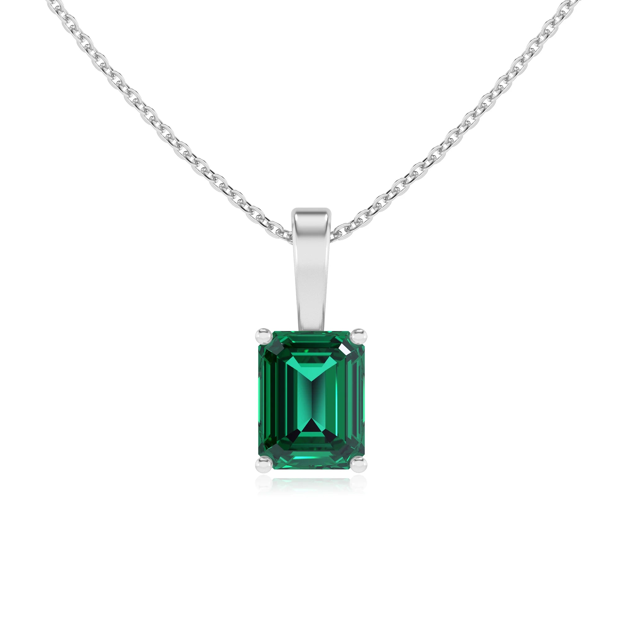 lab grown emerald octogon cut solitaire necklaces in platinum 