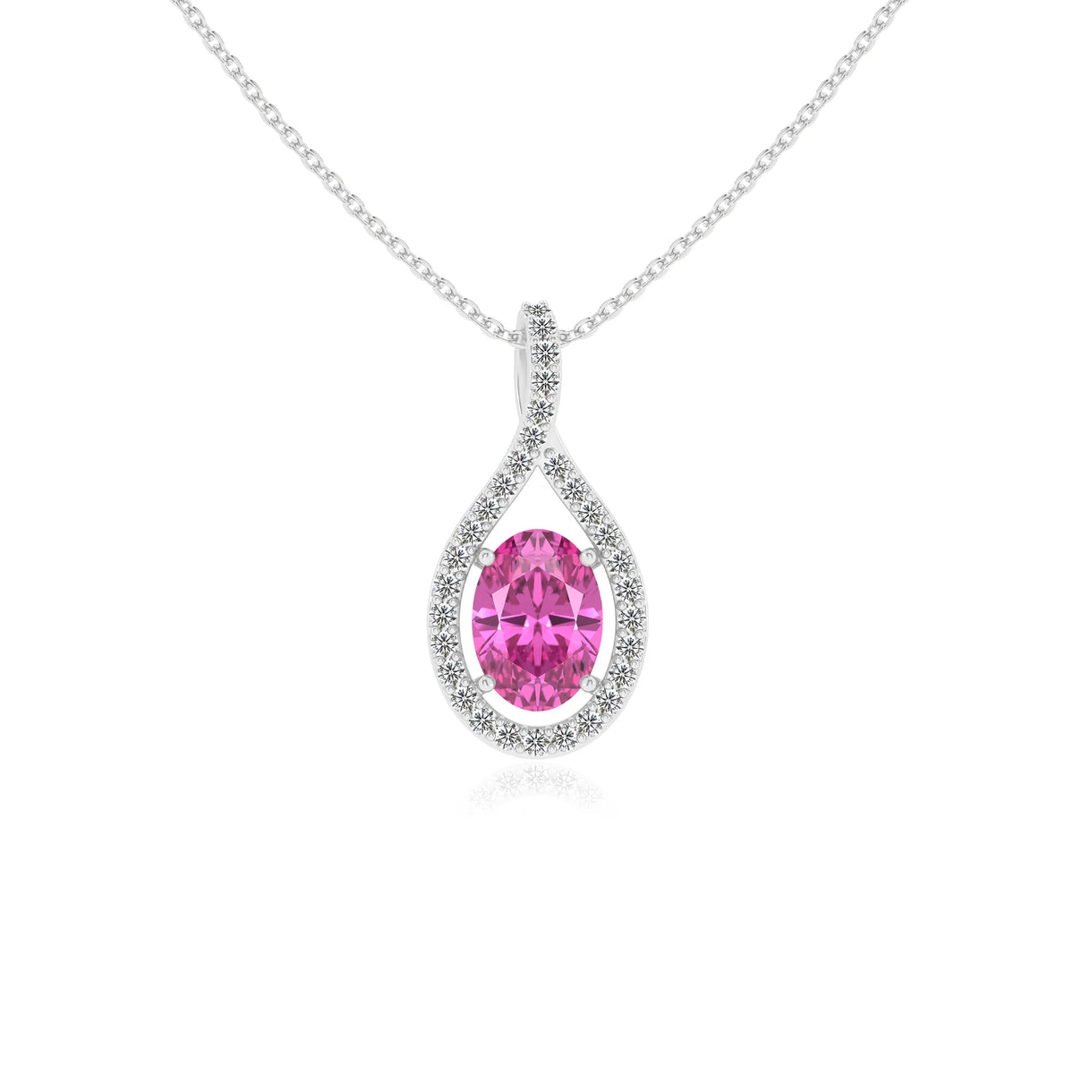 lab grown pink-sapphire oval solitaire necklaces in sterling silver 
