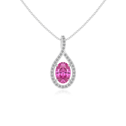 lab grown pink-sapphire oval solitaire necklaces in sterling silver 