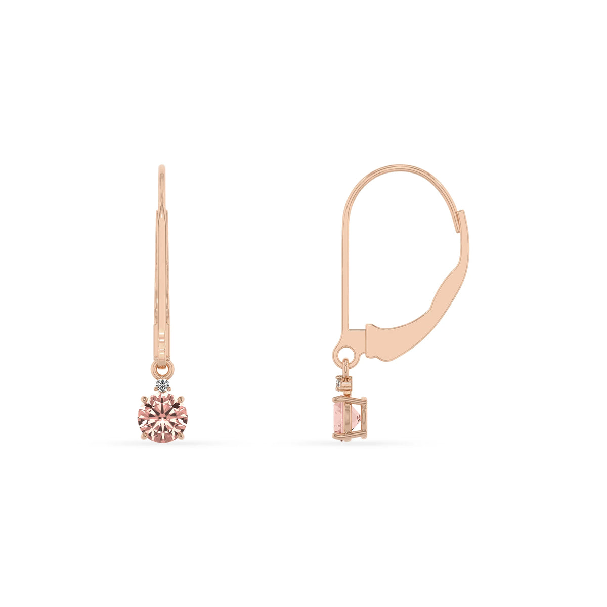 lab grown morganite round drop earrings in rose gold 
