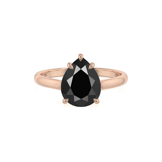 natural black-onyx pear solitaire rings in rose gold 