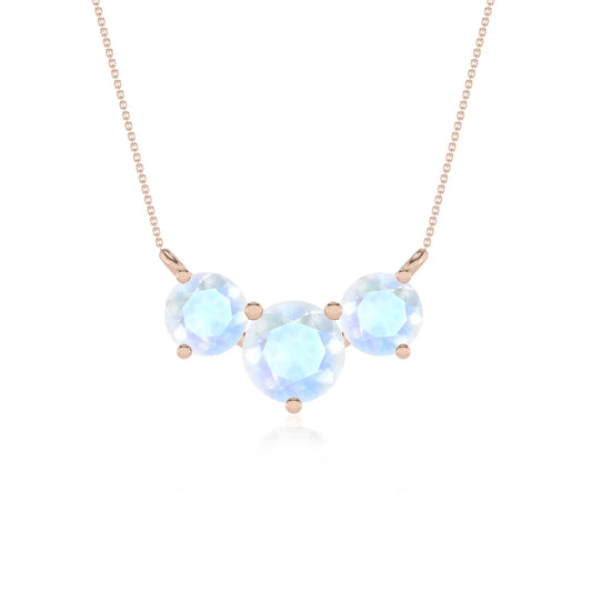 natural rainbow-moonstone round solitaire v-bale necklaces in rose gold 