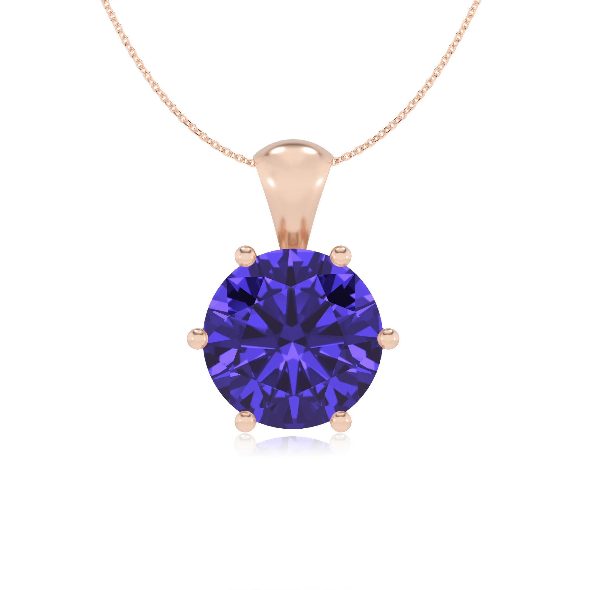 lab grown tanzanite round solitaire necklaces in rose gold 