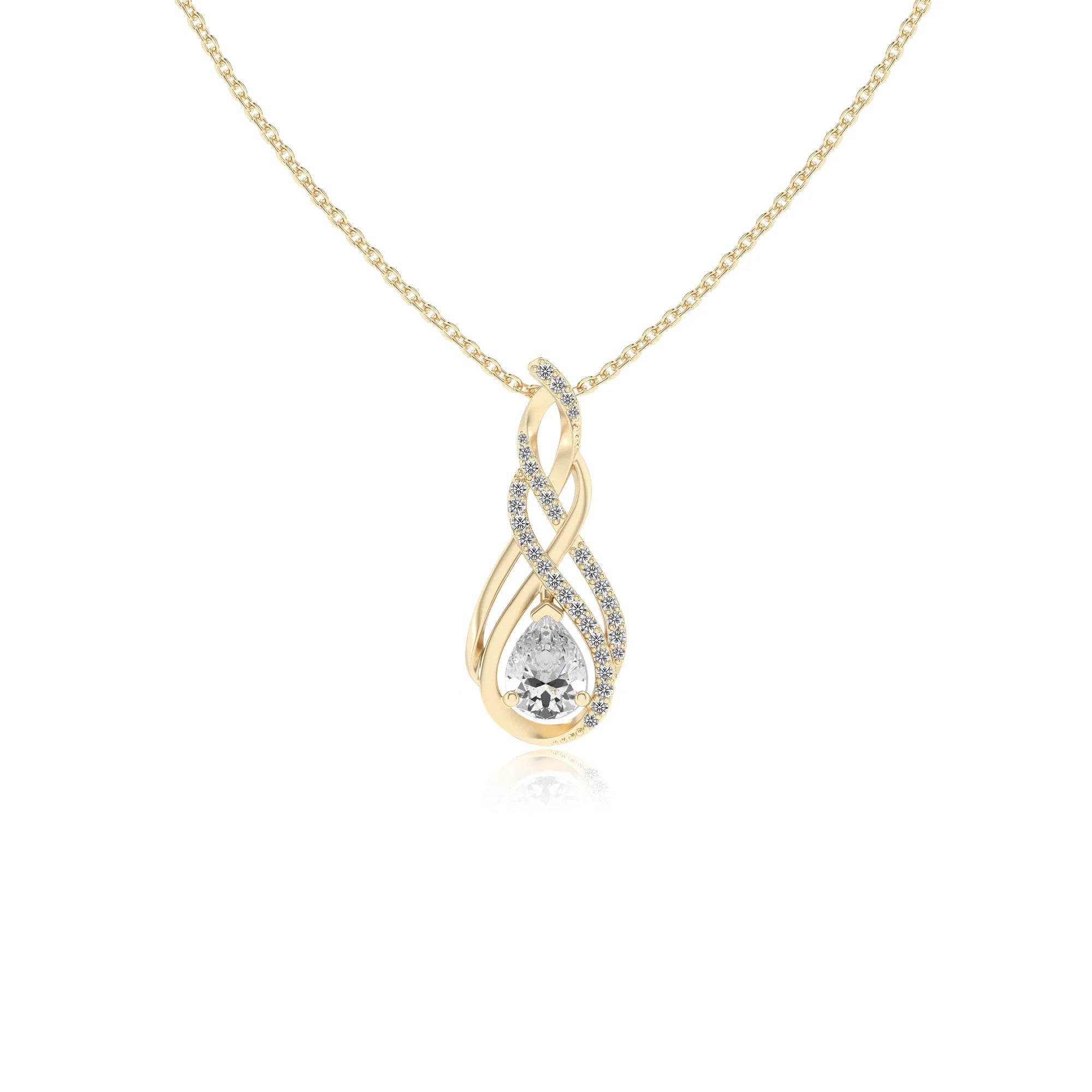 lab grown moissanite pear solitaire necklaces in yellow gold 