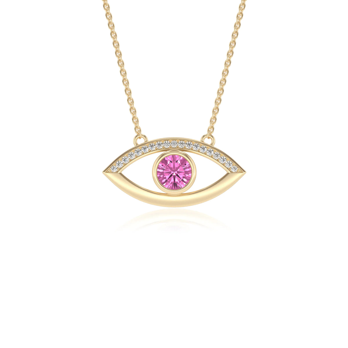 lab grown pink-sapphire round solitaire necklaces in yellow gold 
