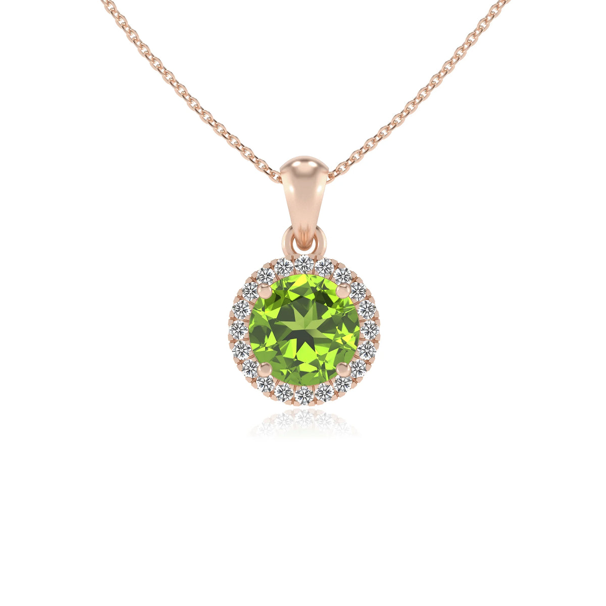 natural peridot round solitaire necklaces in rose gold 