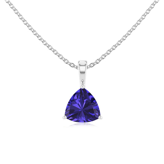lab grown tanzanite trillion solitaire necklaces in white gold 