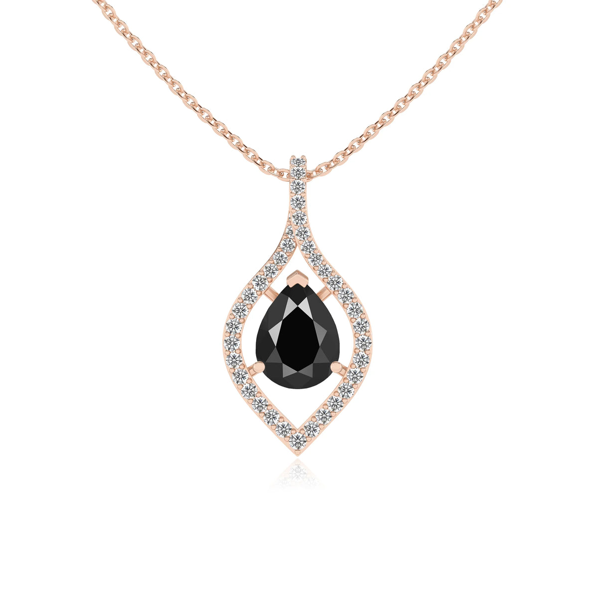 natural black-onyx pear infinity necklaces in rose gold 