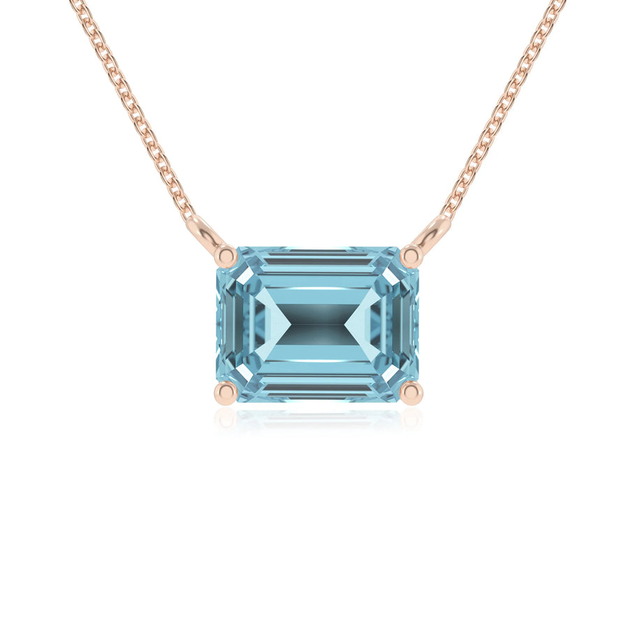 lab grown aquamarine emerald cut solitaire necklaces in rose gold 