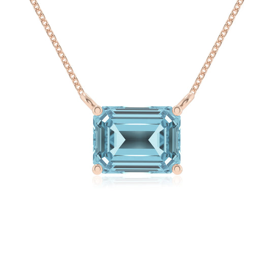 lab grown aquamarine emerald cut solitaire necklaces in rose gold 