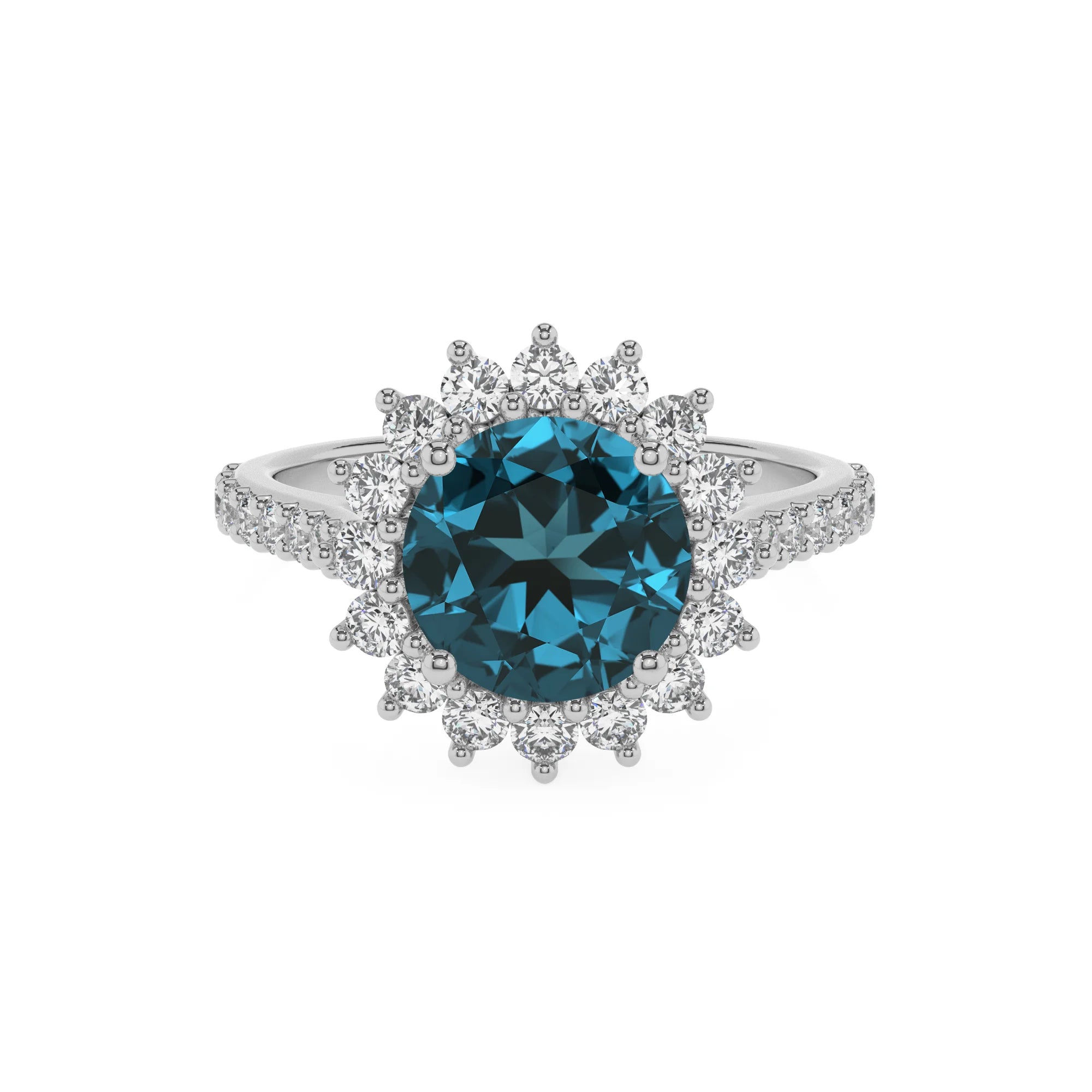 natural london-blue-topaz round solitaire rings in platinum 