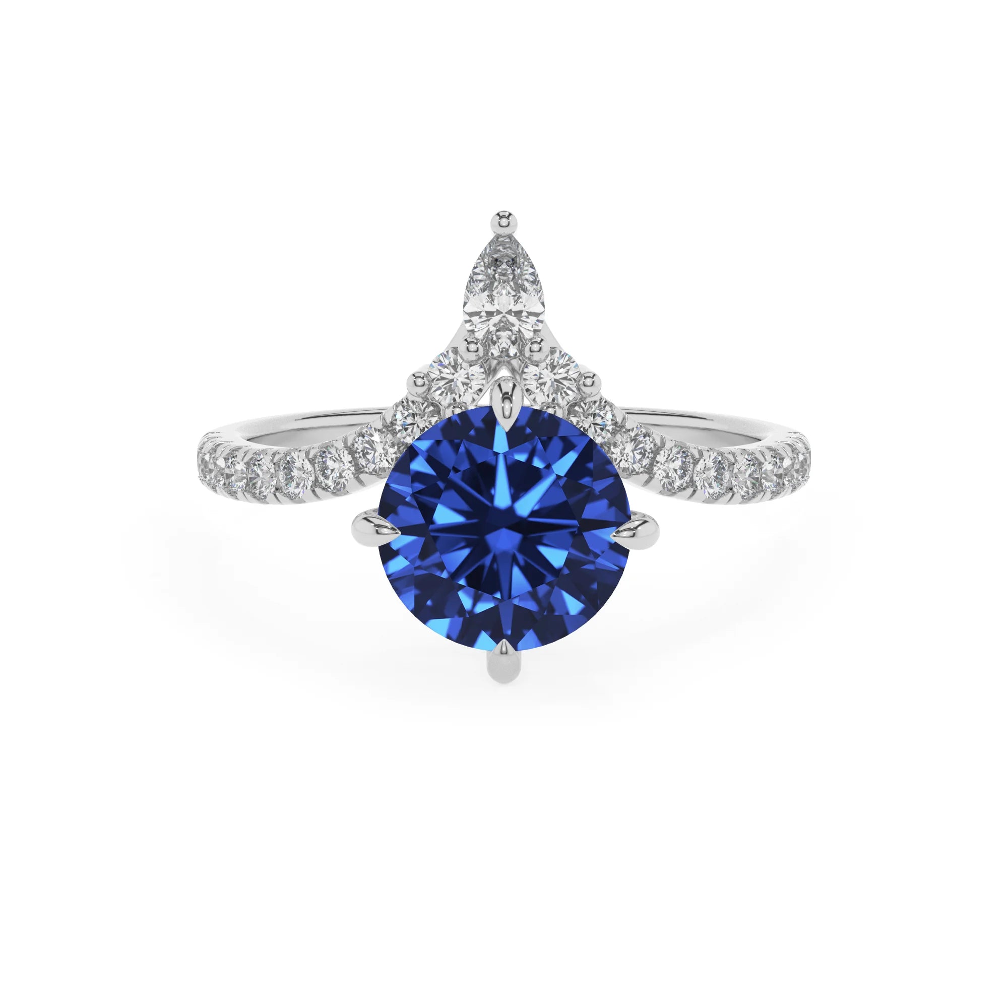 lab grown blue-sapphire round solitaire rings in sterling silver 