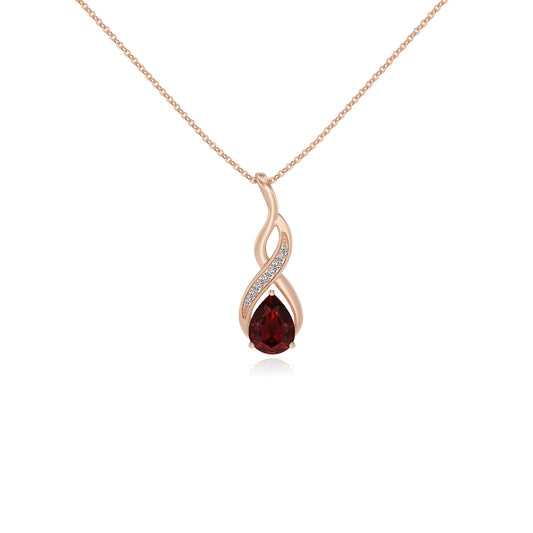 natural garnet pear solitaire necklaces in rose gold 