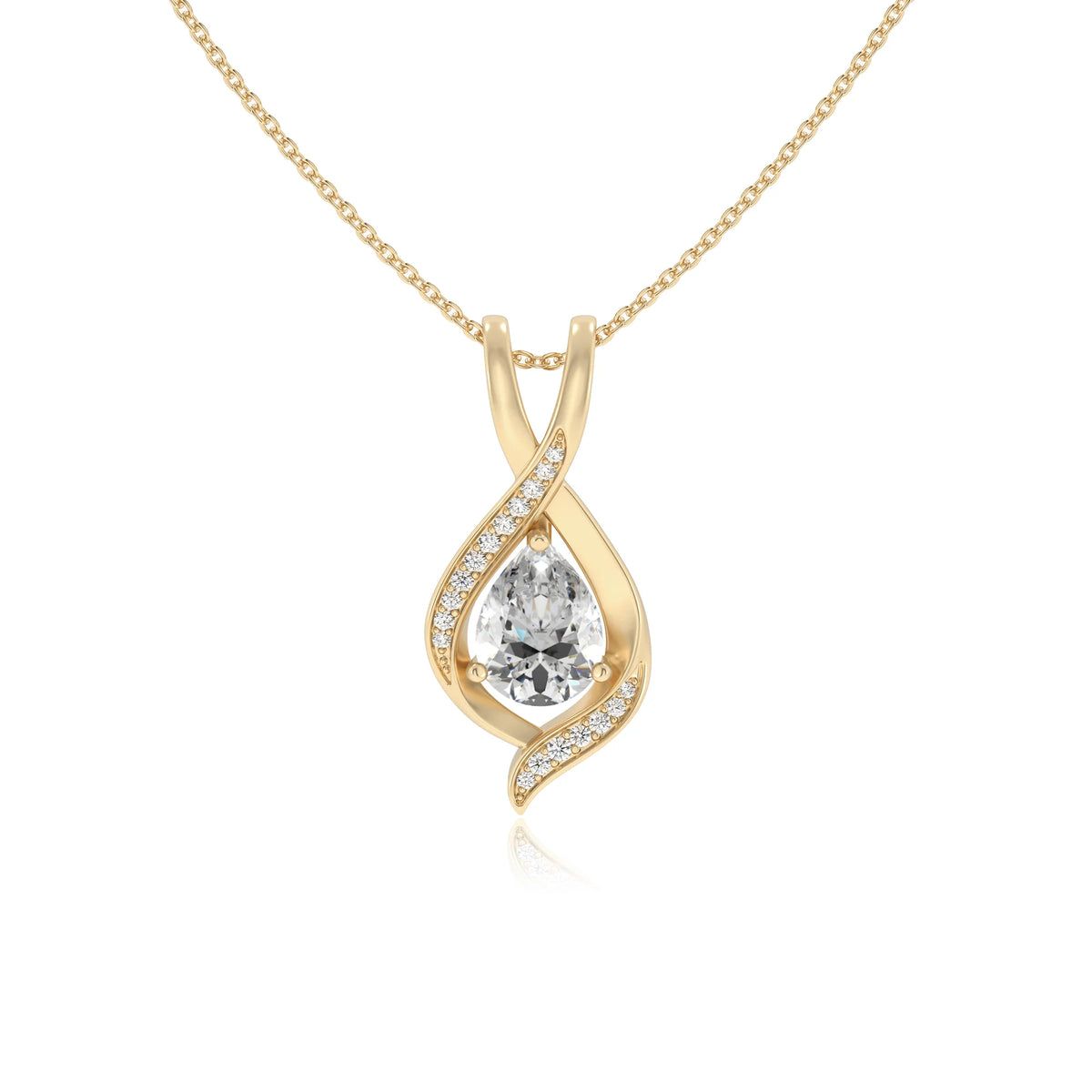 lab grown moissanite pear solitaire necklaces in yellow gold 
