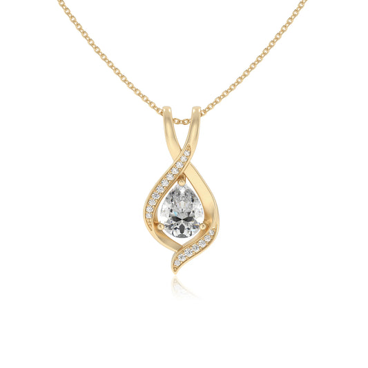 lab grown moissanite pear solitaire necklaces in yellow gold 
