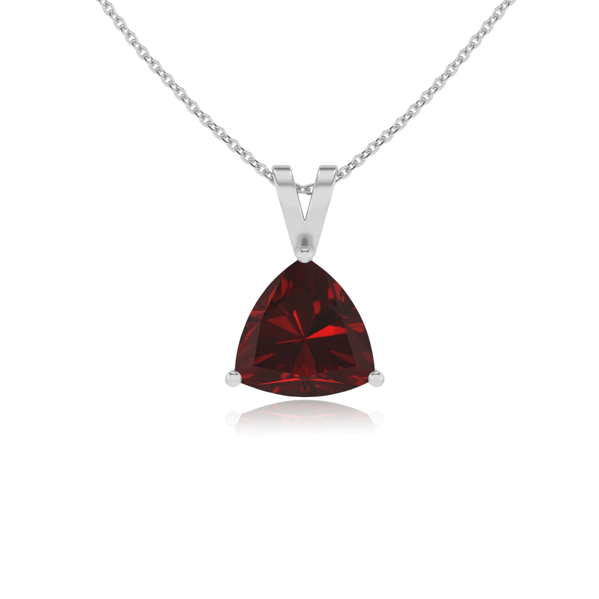 natural garnet trillion solitaire v-bale necklaces in sterling silver 