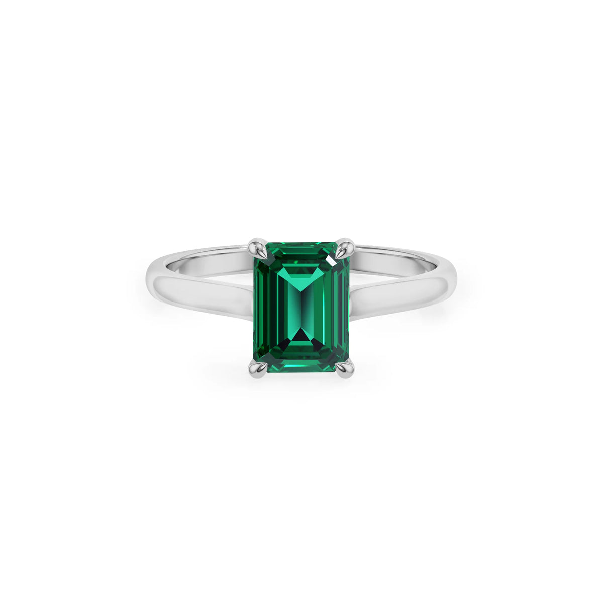 lab grown emerald octogon cut solitaire rings in white gold 