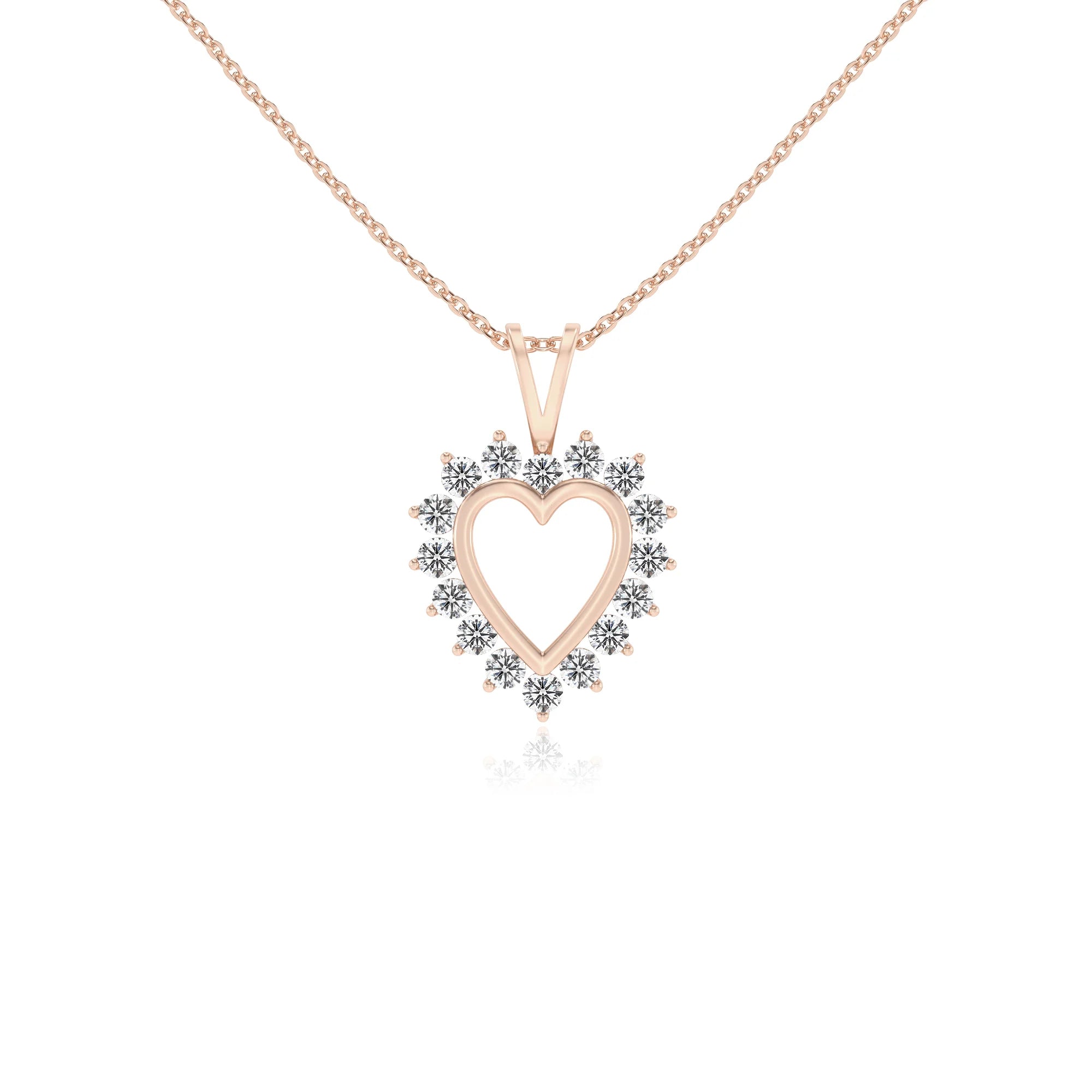 lab grown moissanite round v-bale necklaces in rose gold 