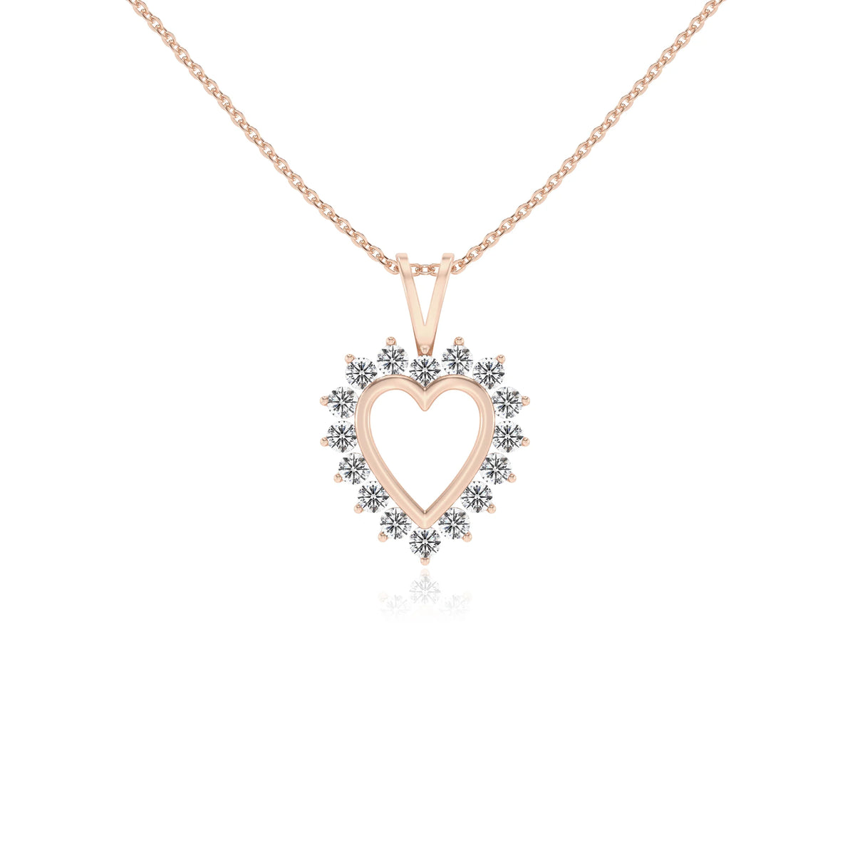 lab grown moissanite round v-bale necklaces in rose gold 