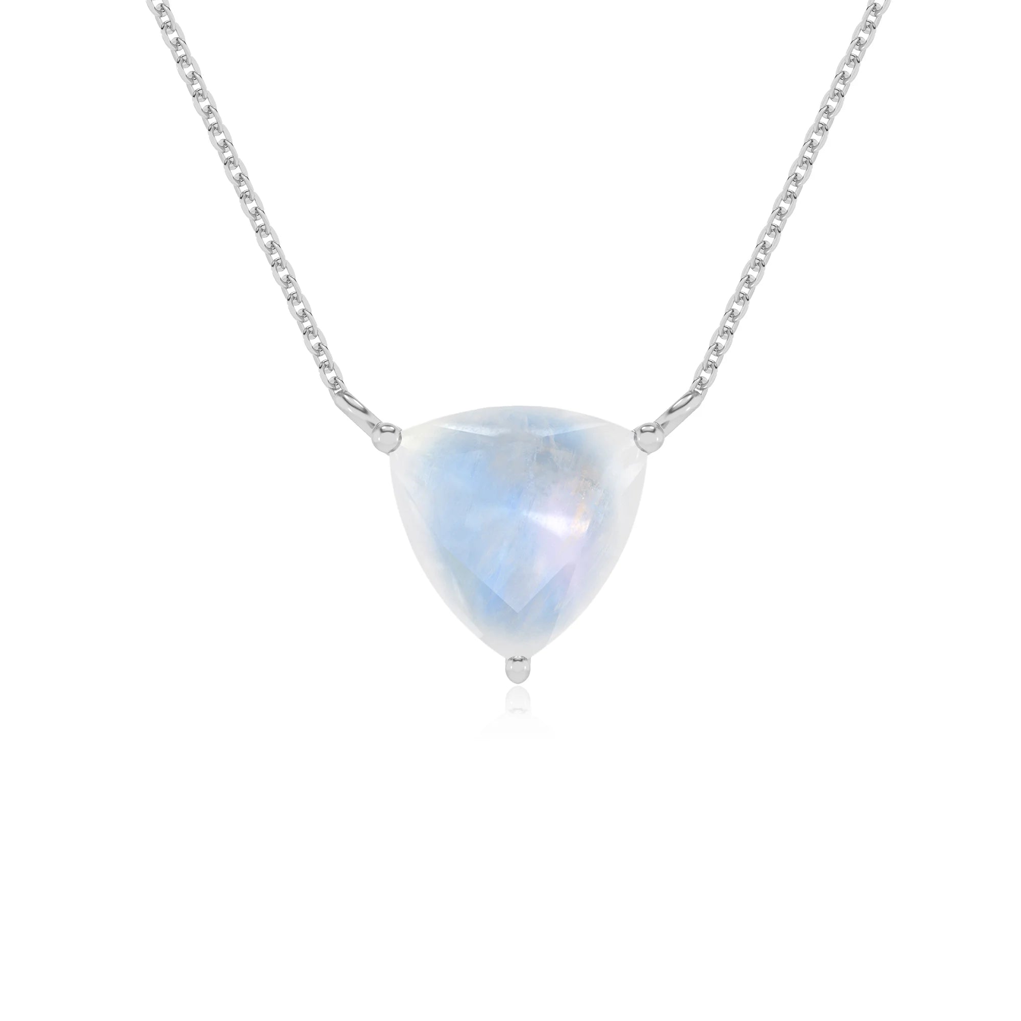 natural rainbow-moonstone trillion solitaire necklaces in white gold 