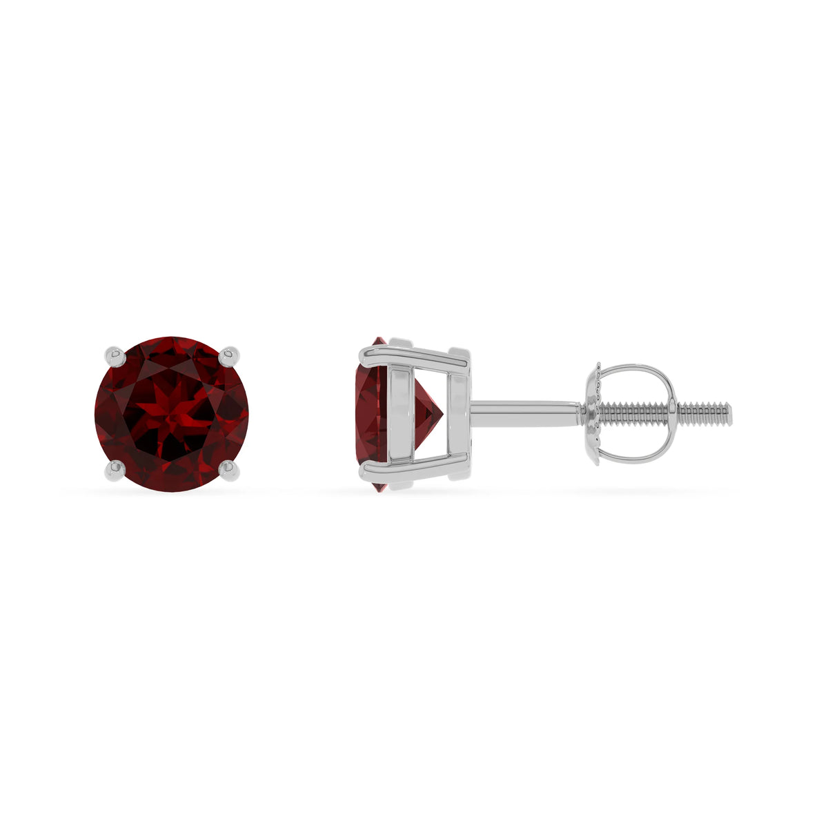 natural garnet round stud earrings in sterling silver 