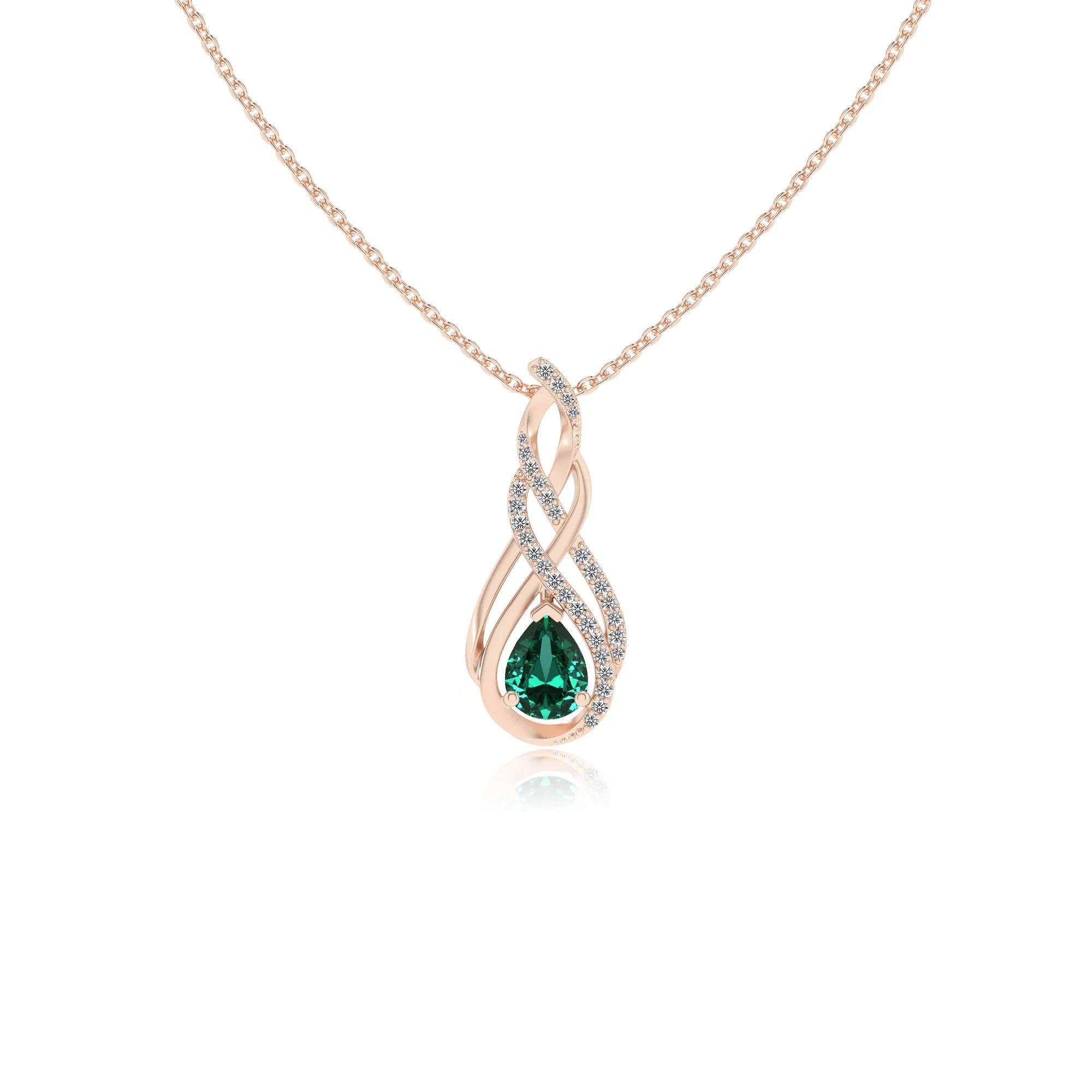 lab grown emerald pear solitaire necklaces in rose gold 