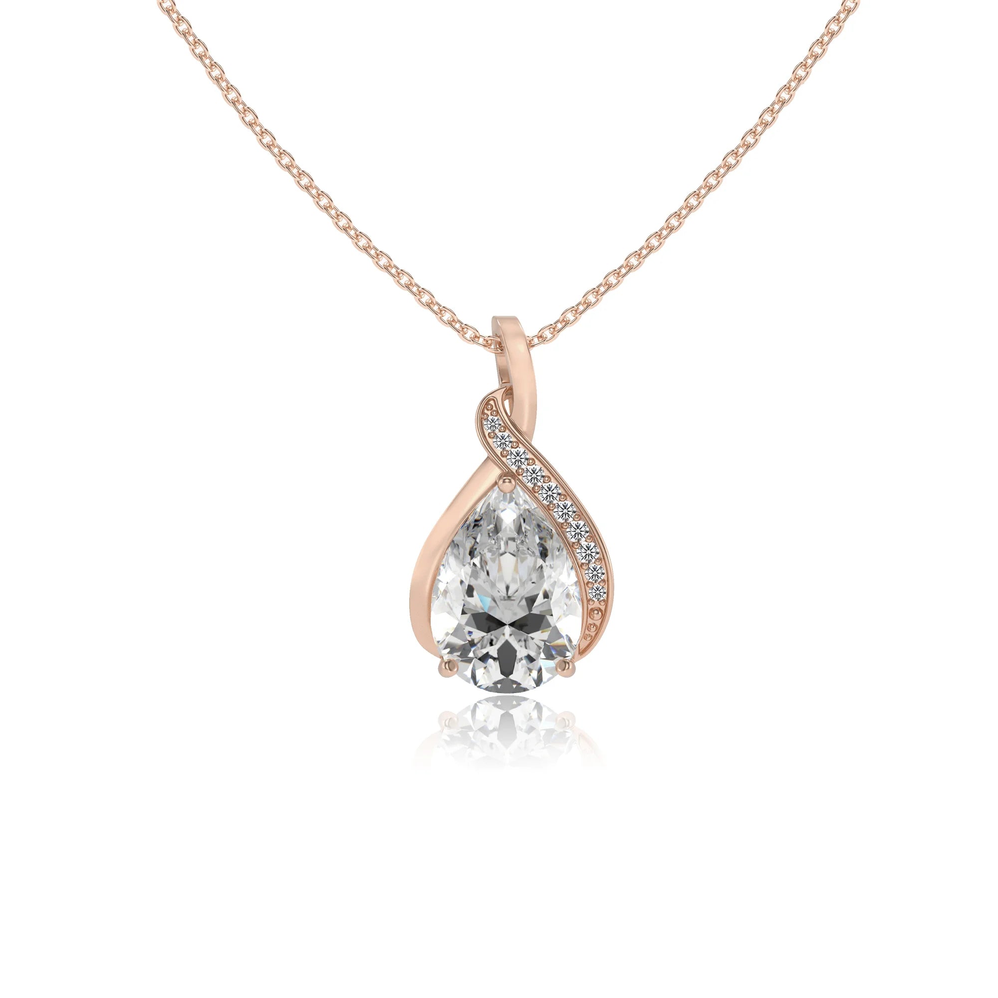 lab grown moissanite pear solitaire necklaces in rose gold 