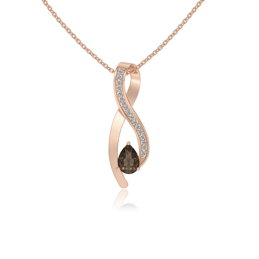 natural smoky-quartz pear solitaire necklaces in rose gold 