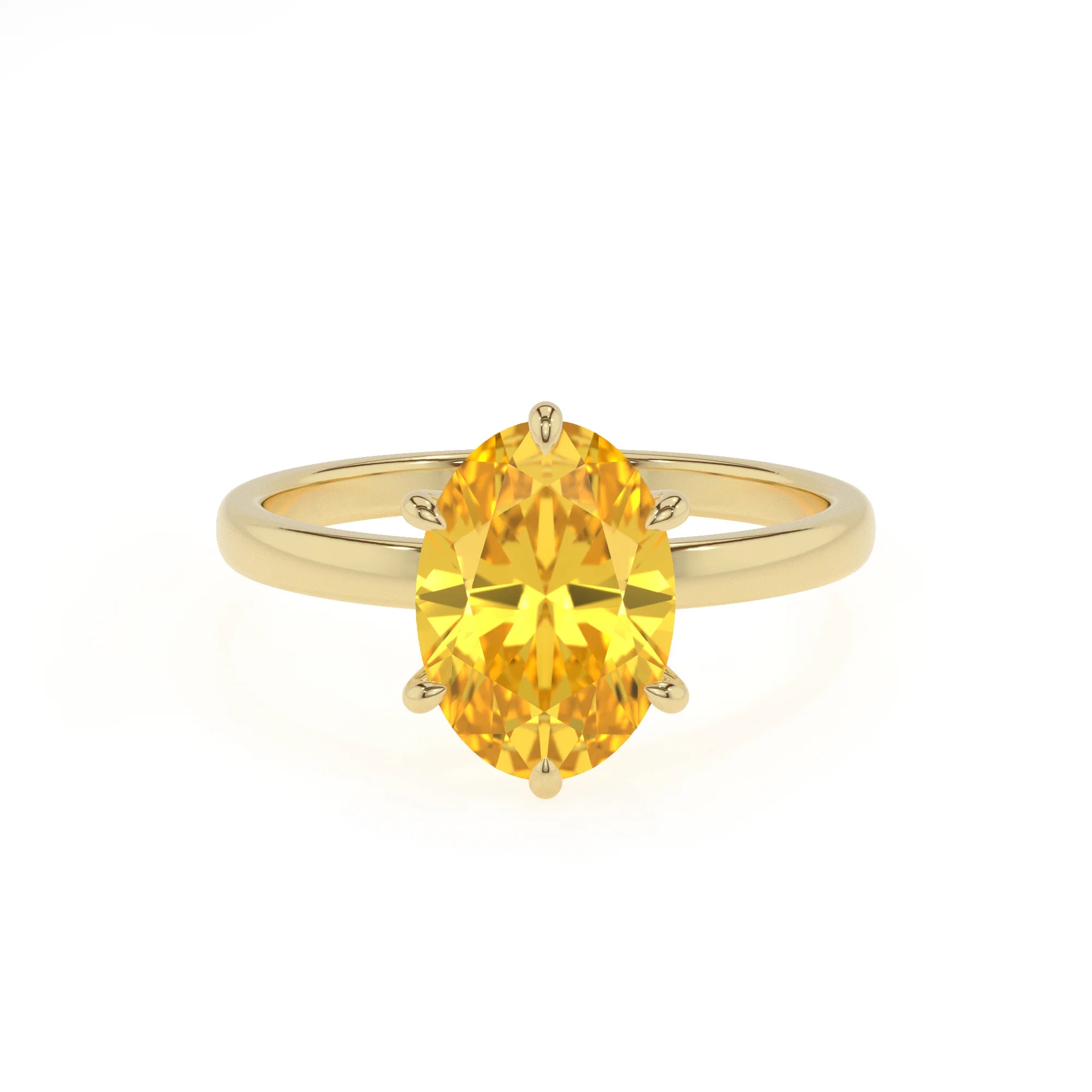 lab grown yellow-sapphire oval solitaire rings in yellow gold 