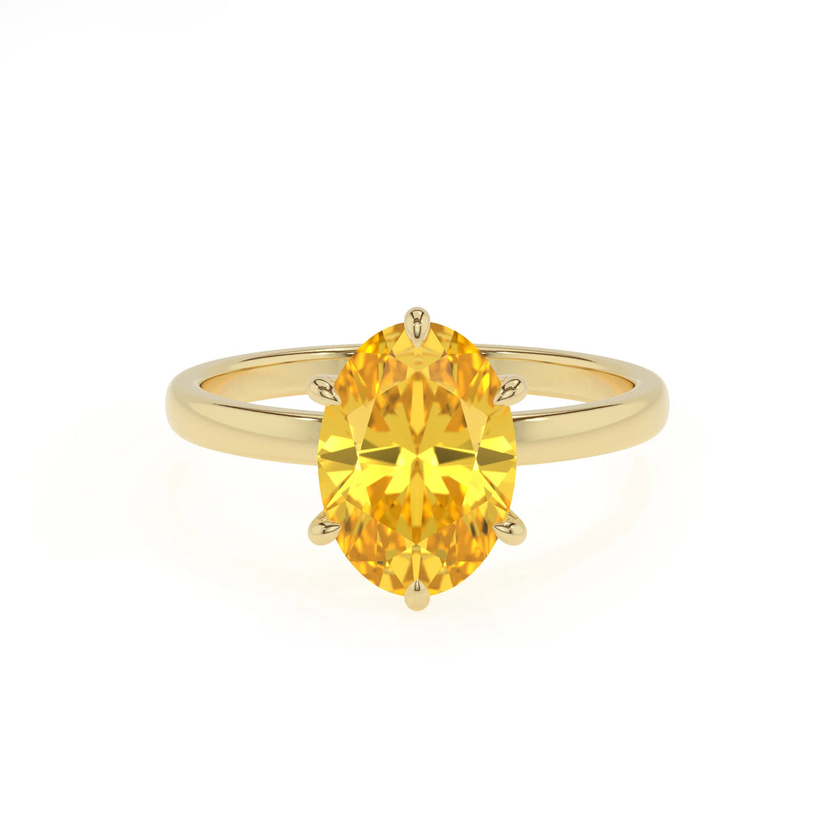 lab grown yellow-sapphire oval solitaire rings in yellow gold 