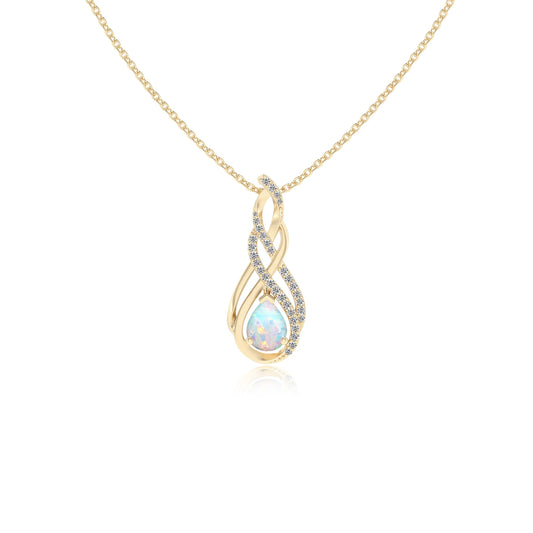 lab grown opal pear solitaire necklaces in yellow gold 