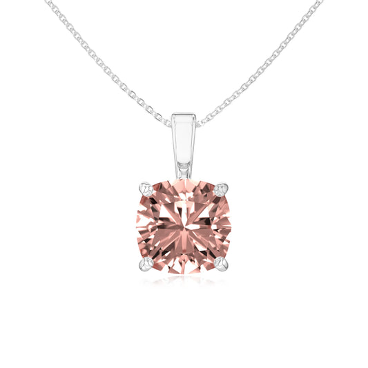 lab grown morganite cushion solitaire necklaces in sterling silver 