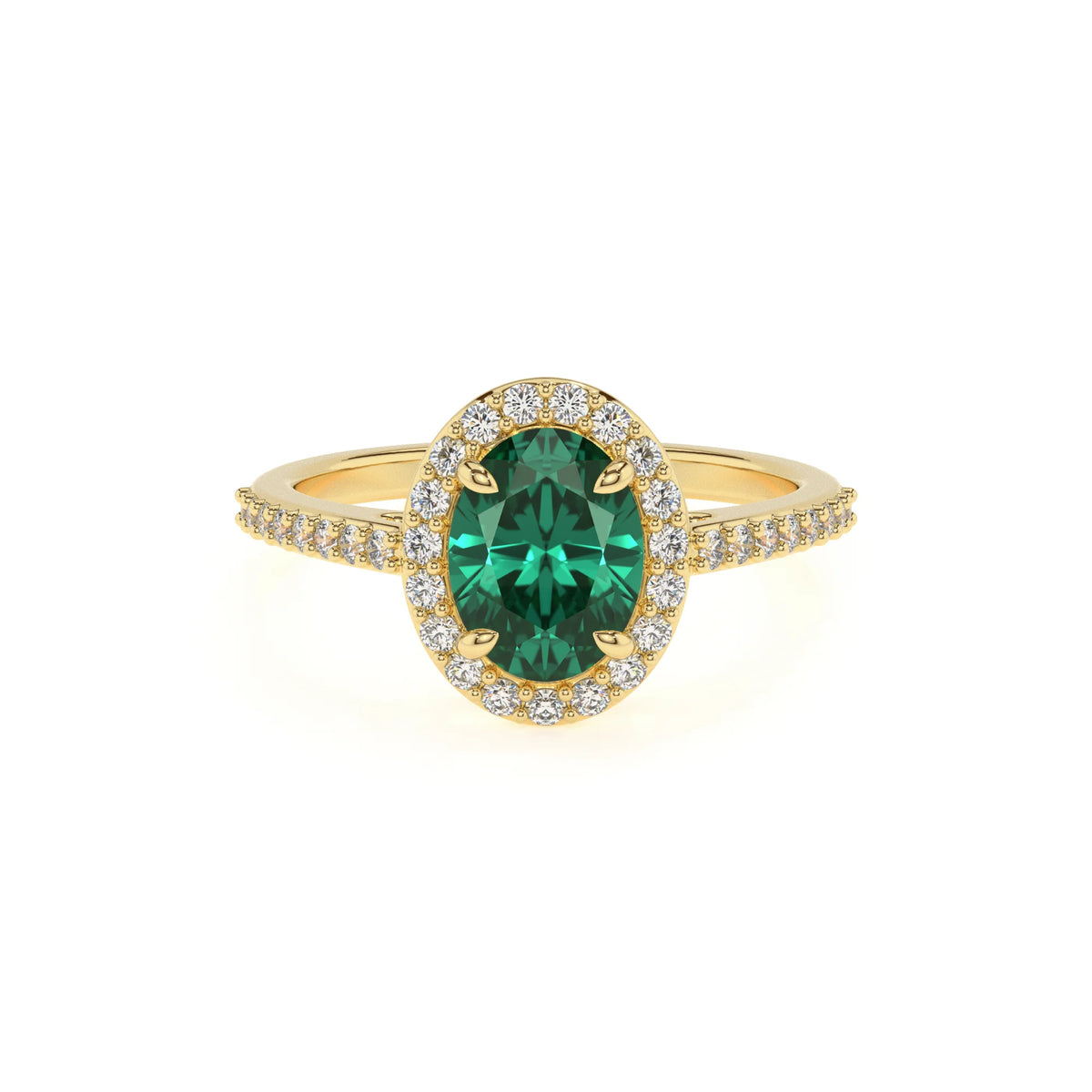 lab grown emerald oval solitaire rings in yellow gold 