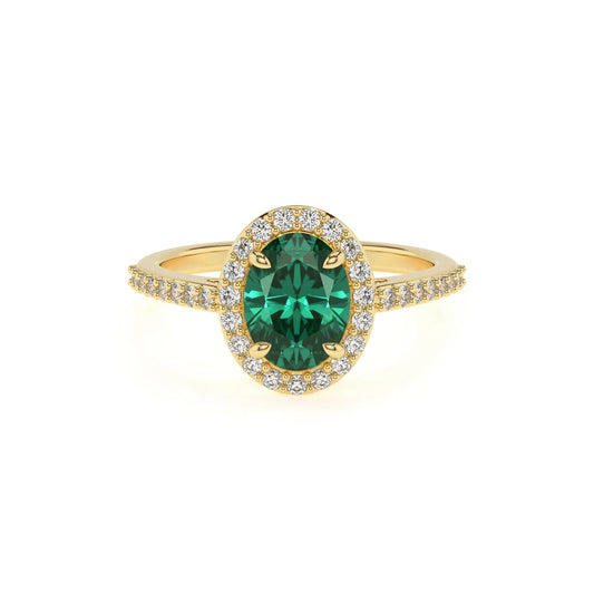 lab grown emerald oval solitaire rings in yellow gold 