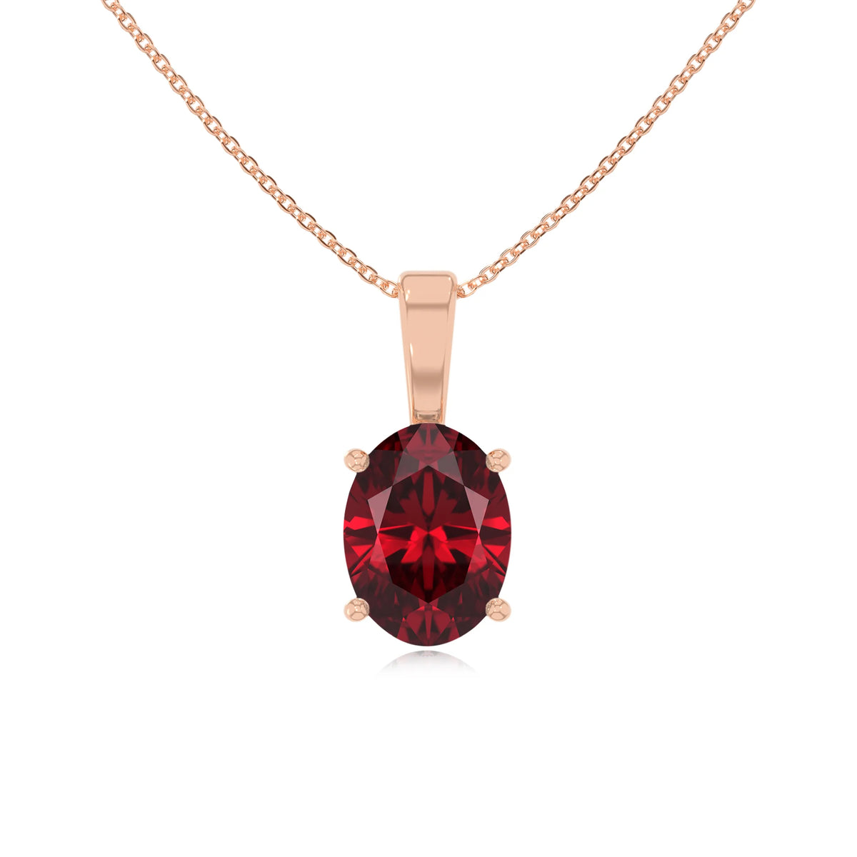 lab grown ruby oval solitaire necklaces in yellow gold 