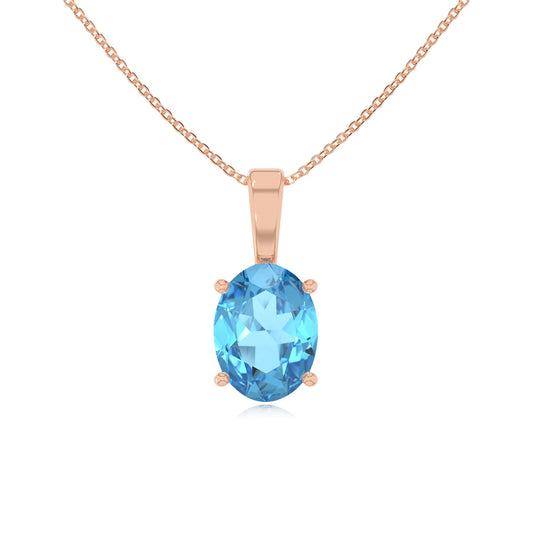 natural swiss-blue-topaz oval solitaire necklaces in rose gold 