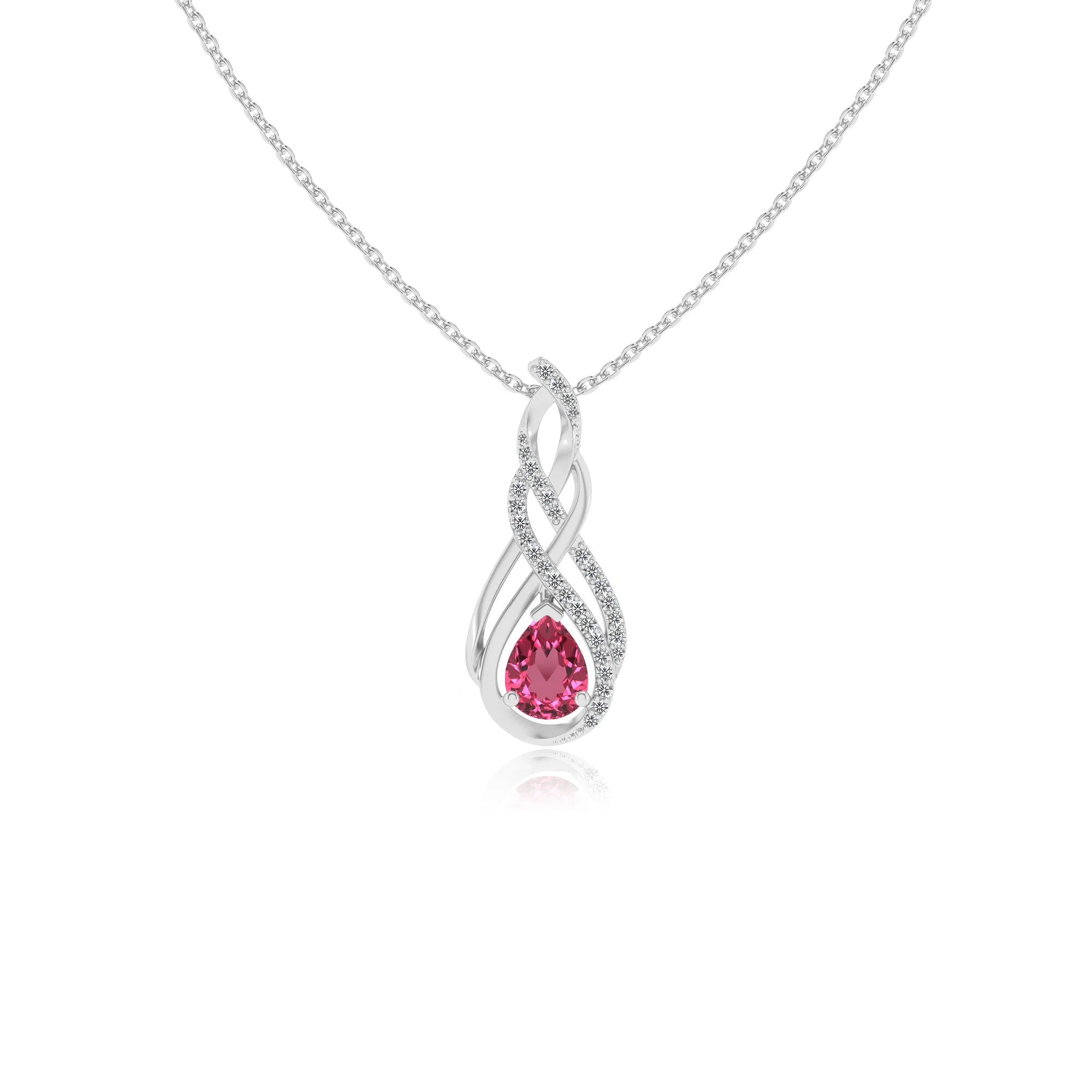 lab grown pink-tourmaline pear solitaire necklaces in white gold 